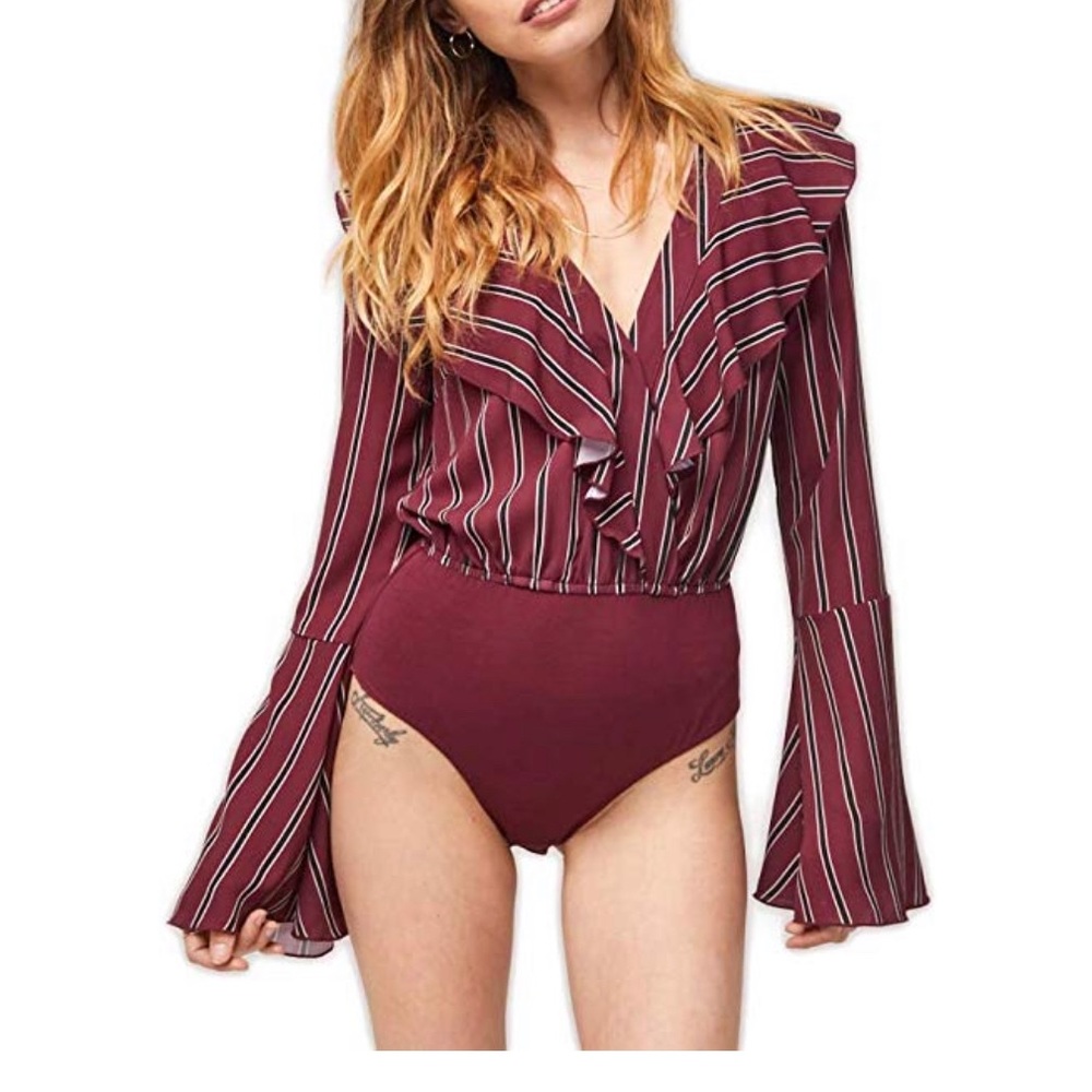 NWT maroon striped body suit